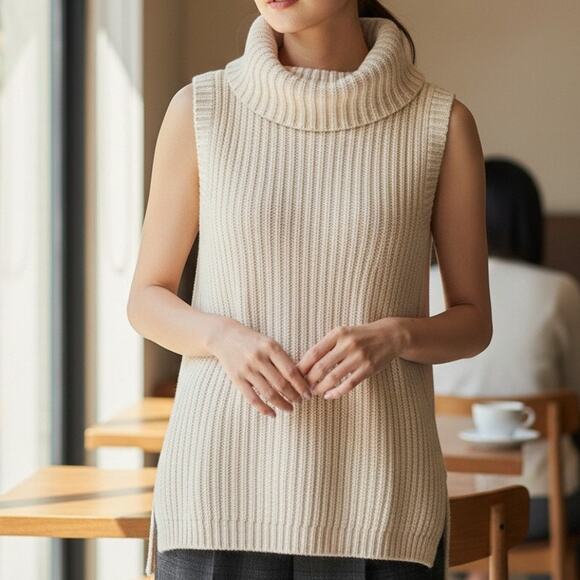 Michael Kors Shaker Sleeveless Cowl neck Turtleneck Sweater XS Cotton Blush Pink - Picture 1 of 12